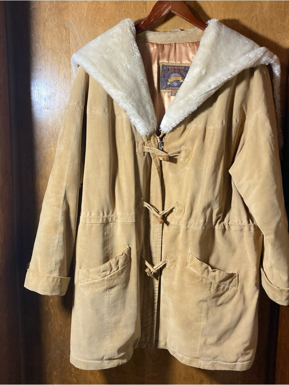 VTG Wilsons Adventure Bound Camel Tan Suede Leather Jacket XL faux fur Gorpcore
